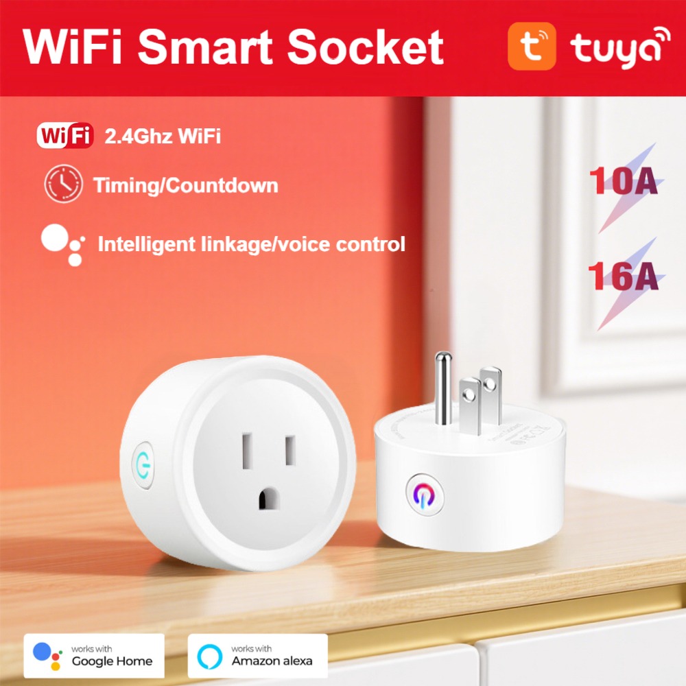 Smart Socket 10A/16A wifi US Plug ,2.4Gwifi Remote Control,Home Appliance Tuya App Control Timing,Works with Google Home Alexa