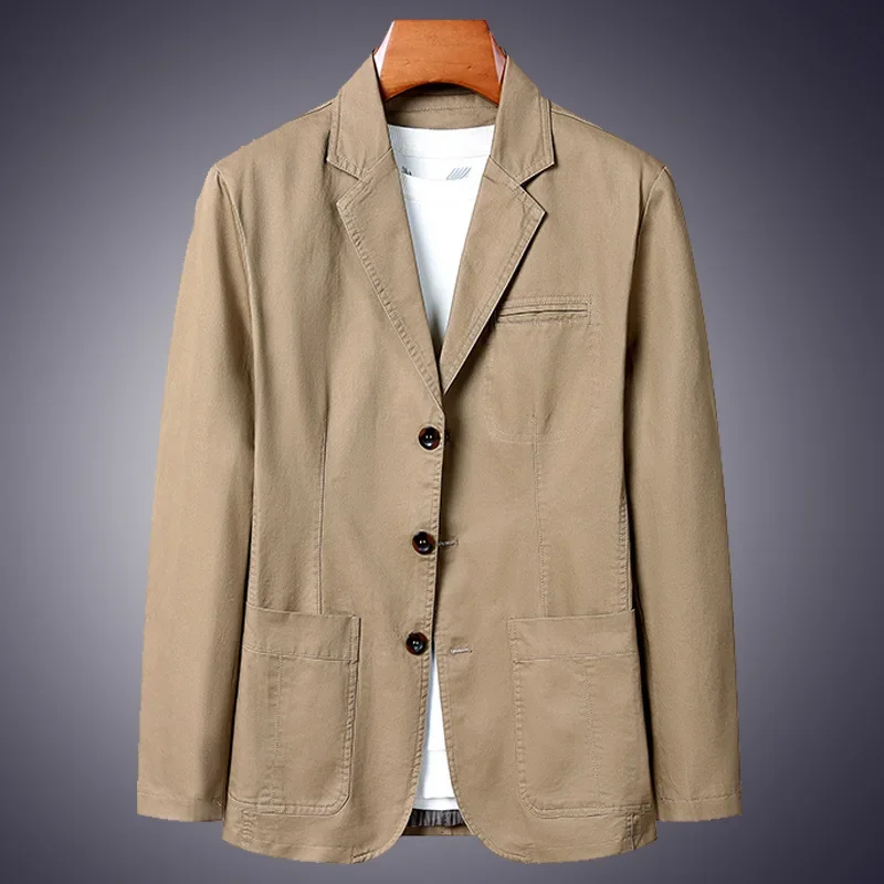 Blazer Men 2025 Fashion Business Solid Color Slim Fit Casual Work Cotton Korean Coat for Men Middle-aged Plus Size Loose Blazer