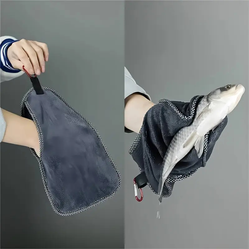 Fish Cleaning Towel Double Layer Thick Quick Dry Hand Towel with Buckle Portable Multifunctional for Fishing Gear Accessories