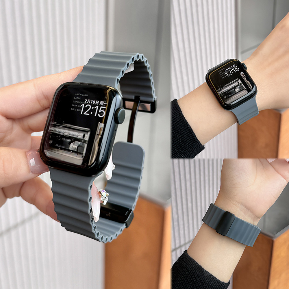 Magnetic Buckle Strap for Apple Watch band Ultra 2 44mm 45mm 49mm 46mm Breathable Silicone Watchband For iwatch series 8 7 6 se