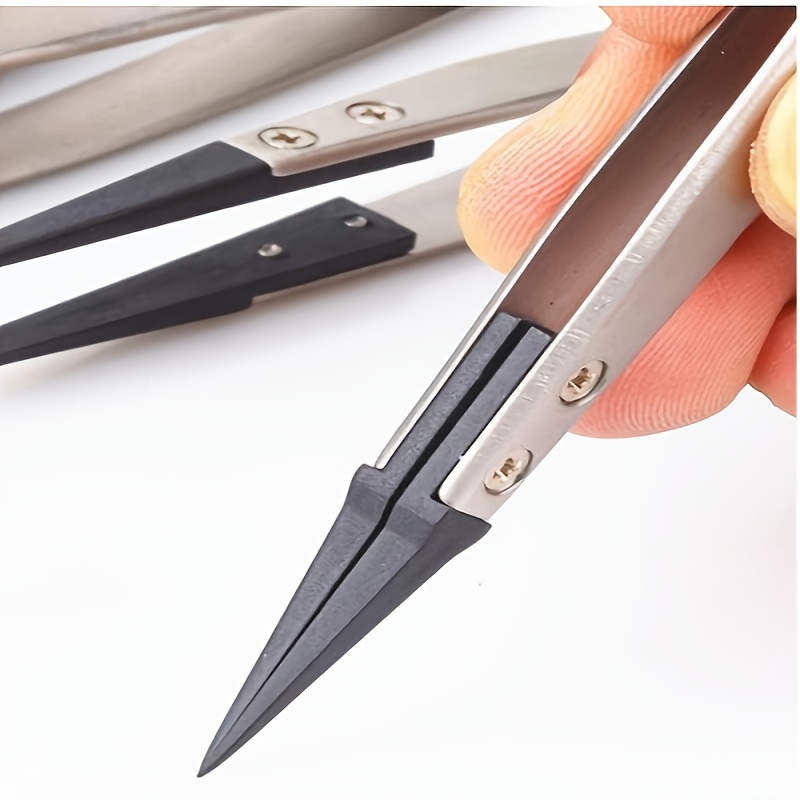 1pc ESD-259A Precision Anti-Static Carbon Fiber Tweezers-Stainless Steel Precision Pliers,Used For Crafts,Jewelry,Electronics