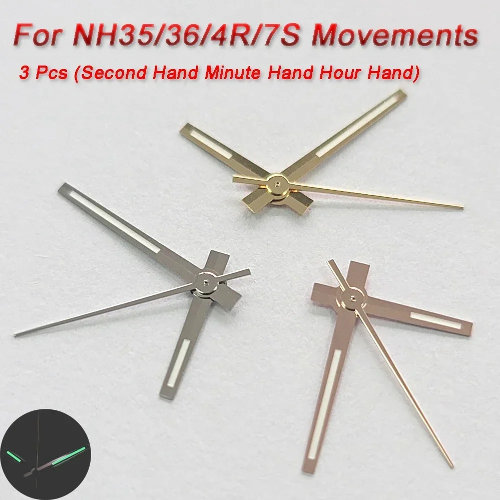 Watch Hands For NH35/36/4R/7S Movement Green Luminous 3 Pin 8mm 12mm 12.5mm Watch Pointers Accessories Wristwatch Repair Tools