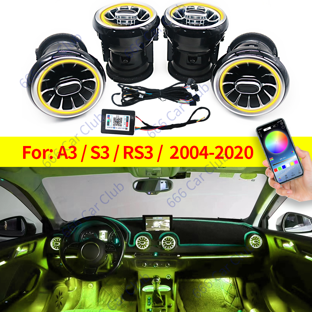 APP256 Colour Air Vents For Audi A3 S3 RS3 8V 8Y 8P 2004-2020 Car Dashboard Ambient Light LED Air Conditioner Outlet Nozzle Lamp