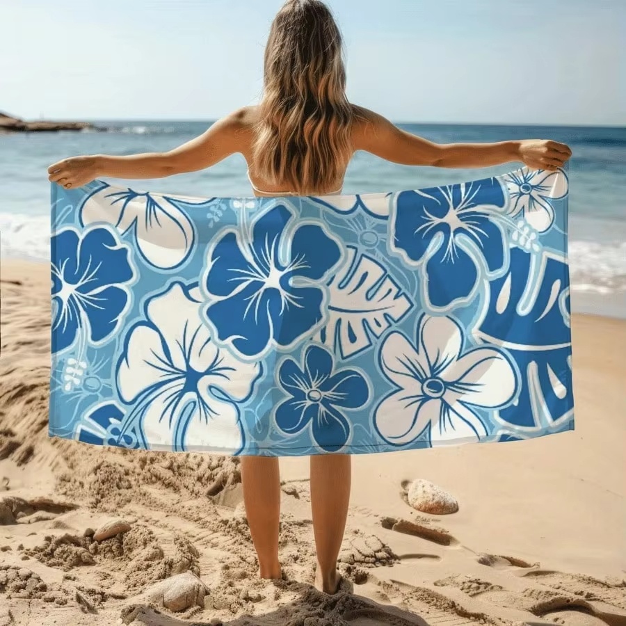 Sea blue pepper Kuwait beachtowel fiber material,quick drying sand proof,washable,beach coastal tropical flower towel,ideal