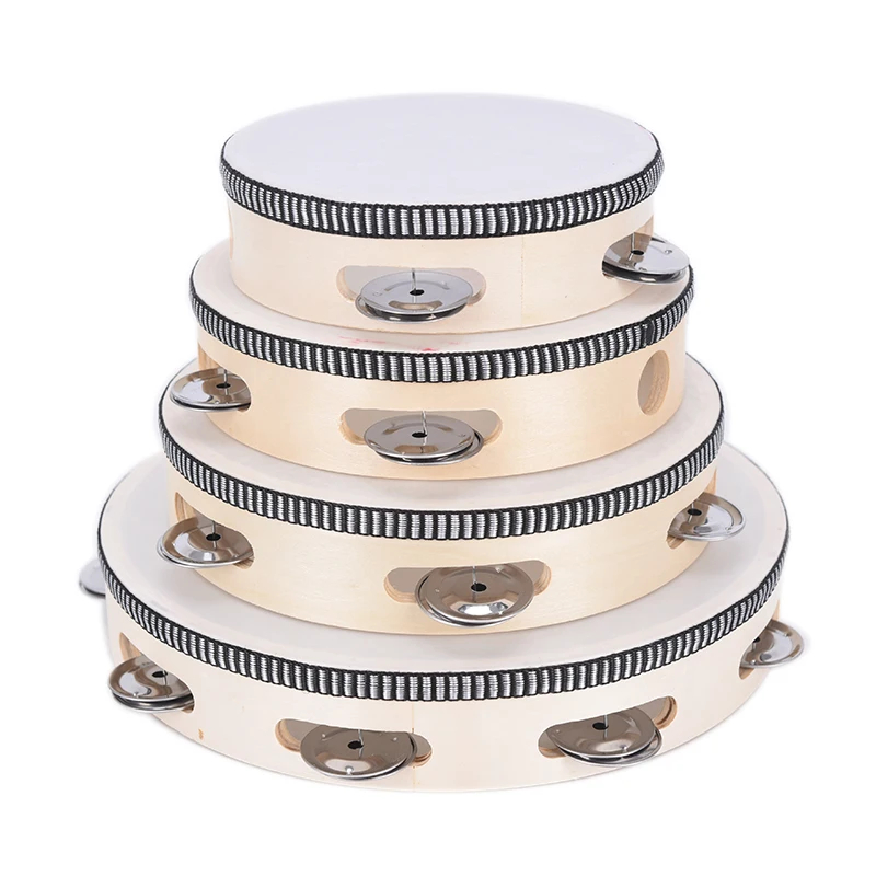 Miwayer Professional Wood Tambourine(4/6/8/10“) - Durable Polyester Leather, Anti-Scratch Design, Lightweight for Kids & Adults