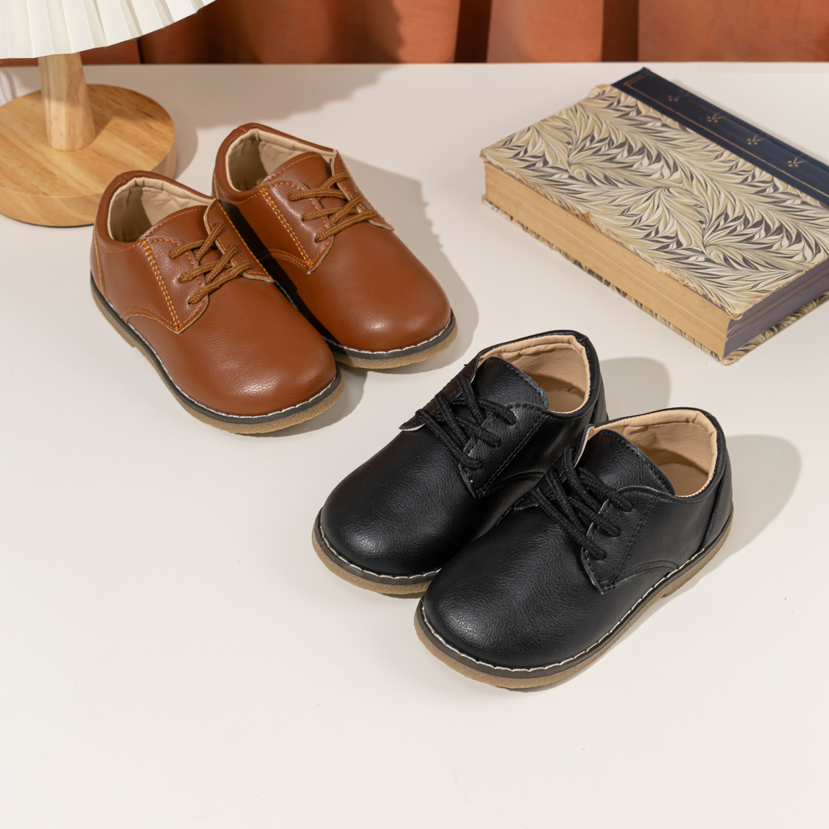 Boys Leather Oxford Shoes Toddler Little Kid Lace-Up Classic Dress Shoes