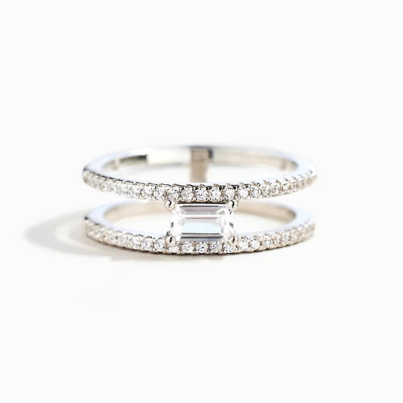 Huitan Double Layer Design Women Rings Inlaid Geometric Cubic Zirconia Simple Stylish Female Finger-rings Luxury Trendy Jewelry