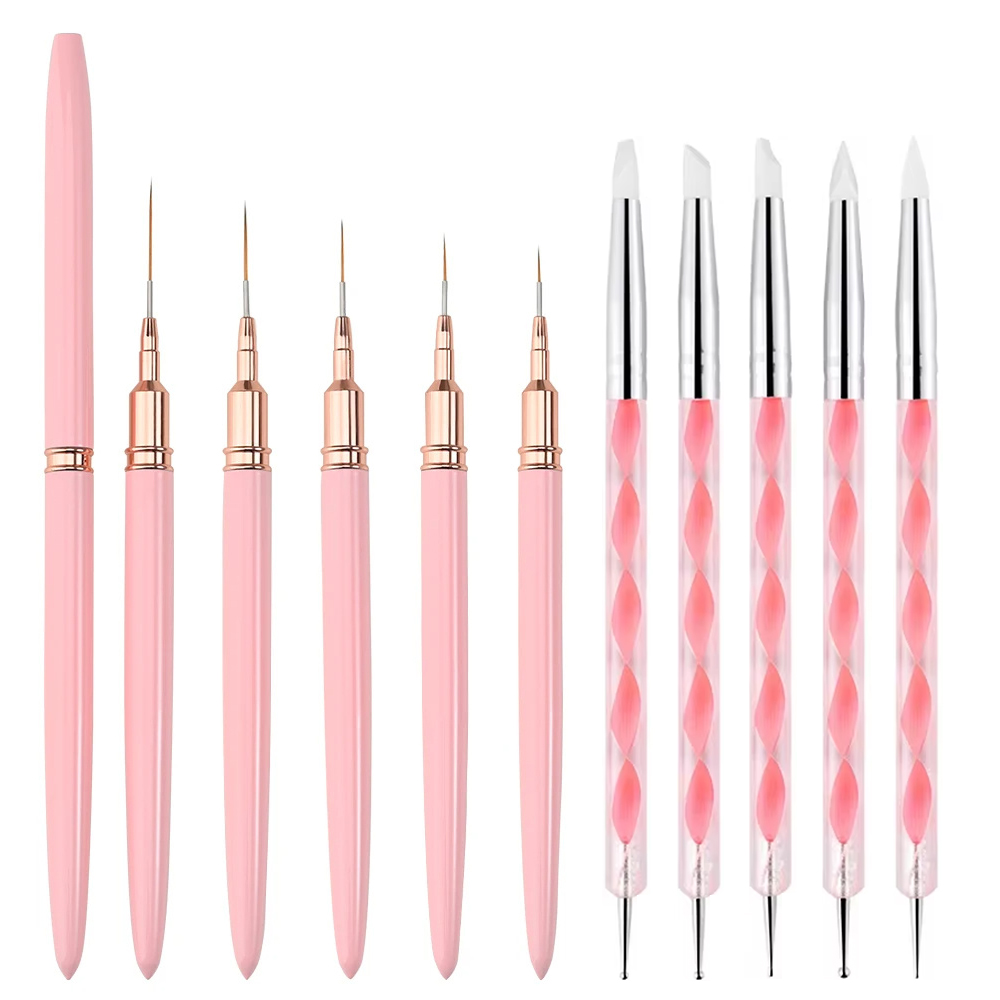 7Style Nail Art Design Painting Polish Brush UV Gel Nail Draw Pen Tools Liner Flat Round Head With Metal Cap pen gpt