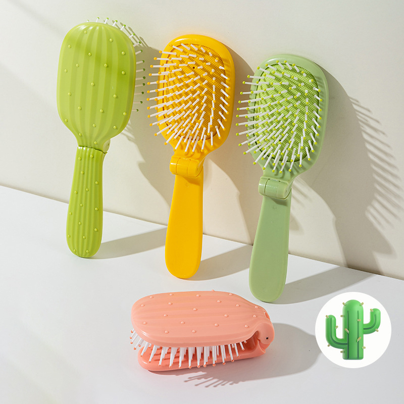 1pc Cartoon Cactus Foldable Comb, Portable Anti Tilt Comb, Cute Cartoon Anti-Static Comb, Special for Real Hair