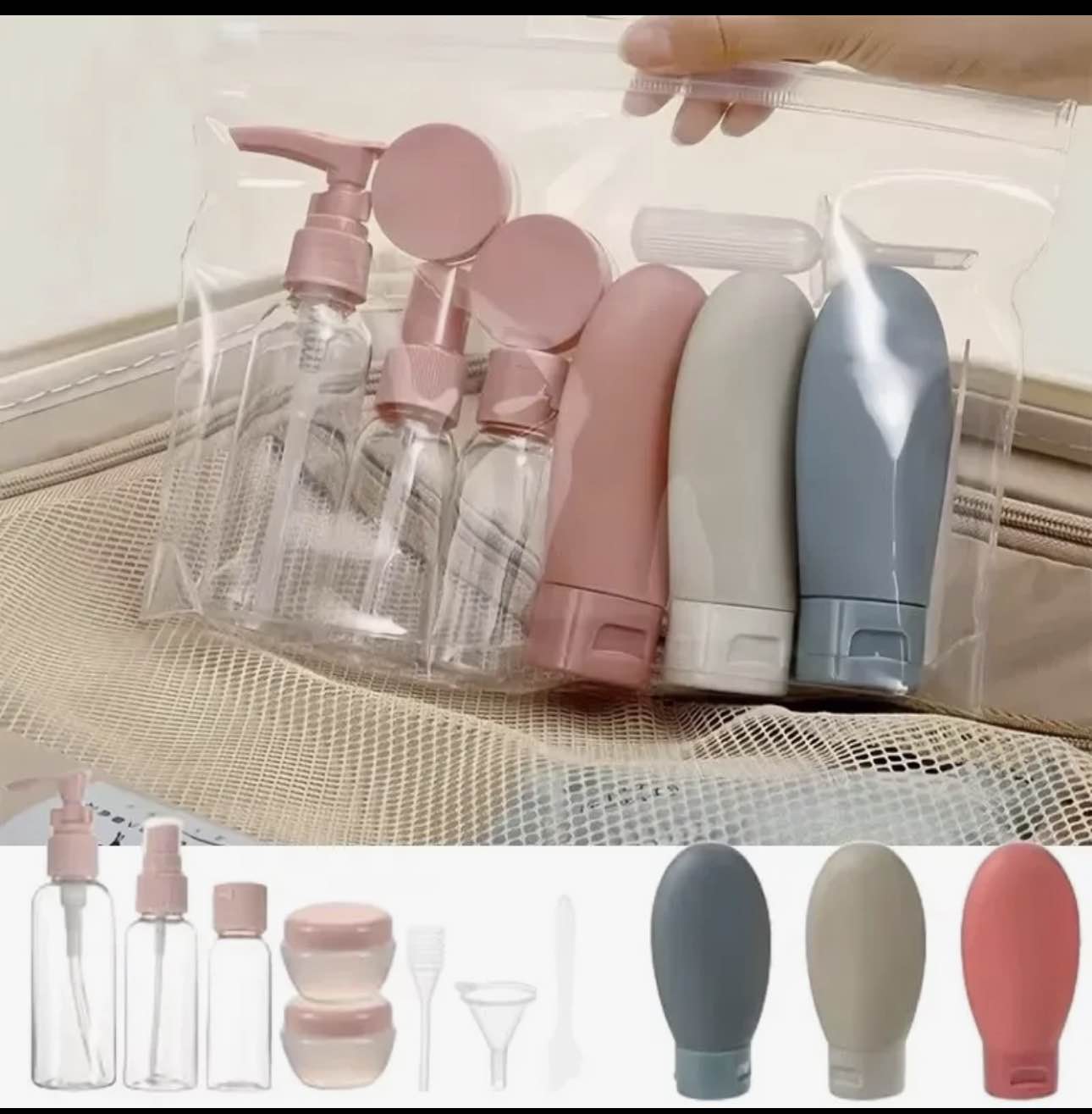 11Pcs Travel Toiletries Containers Set, Conditioner, Lotion - Refillable Mini Skincare Bottles for Airplane & Carry-On