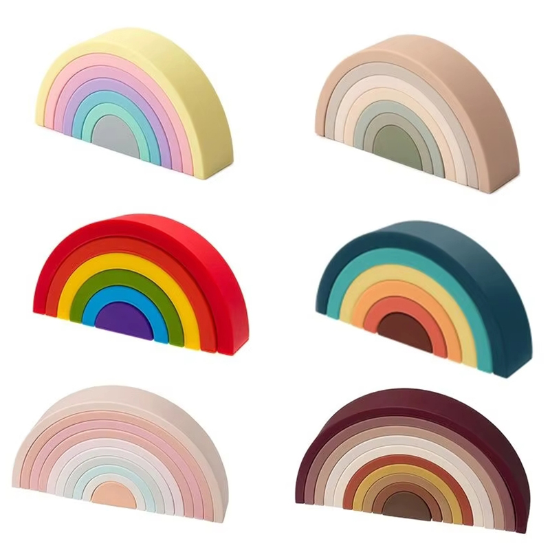 TYRY.HU 6/7/10pcs Baby Silicone Building Block Rainbow Soft Block 3D Educational Montessori Toys Baby Teether