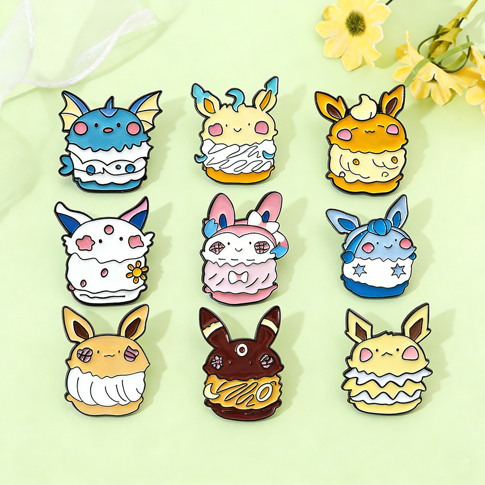 New Pokemon Pikachu Eevee Enamel Pins Cute Anime Fox Monster Elf Character Cake Style Brooch Badge Jewelry Lapen For Girls