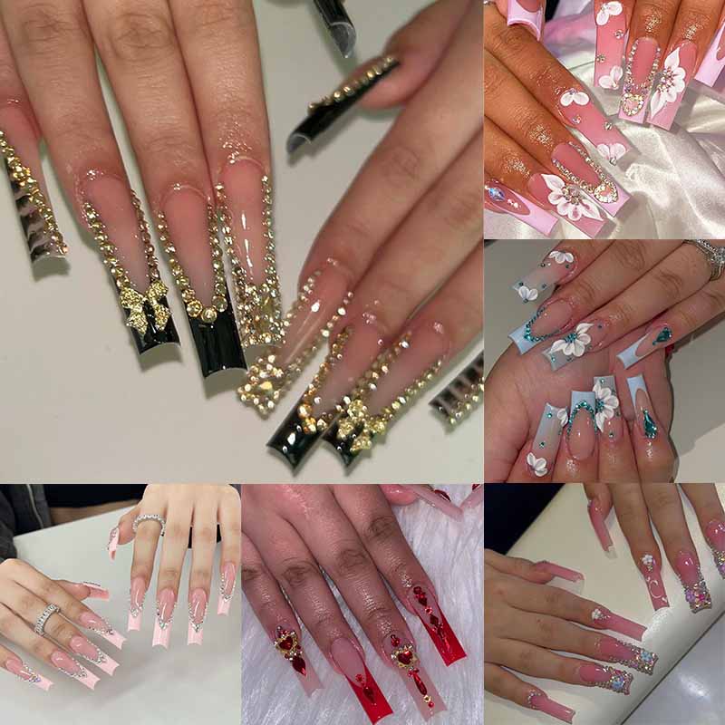 24pcs Black French Square Nail Golden Butterfly Full Coverage Press On Nails Removable Fake Nails Art with 1Jelly Gel 1Nail File