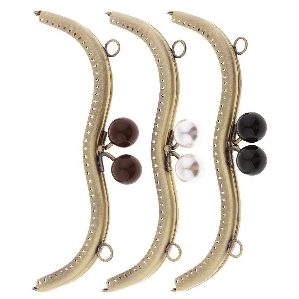1PC Vintage Metal Frame for Purse Bag Sewing Bronze Tone with Pearl Ball Clasp Metal Kiss Clasp Lock Bag Accessories 19cm