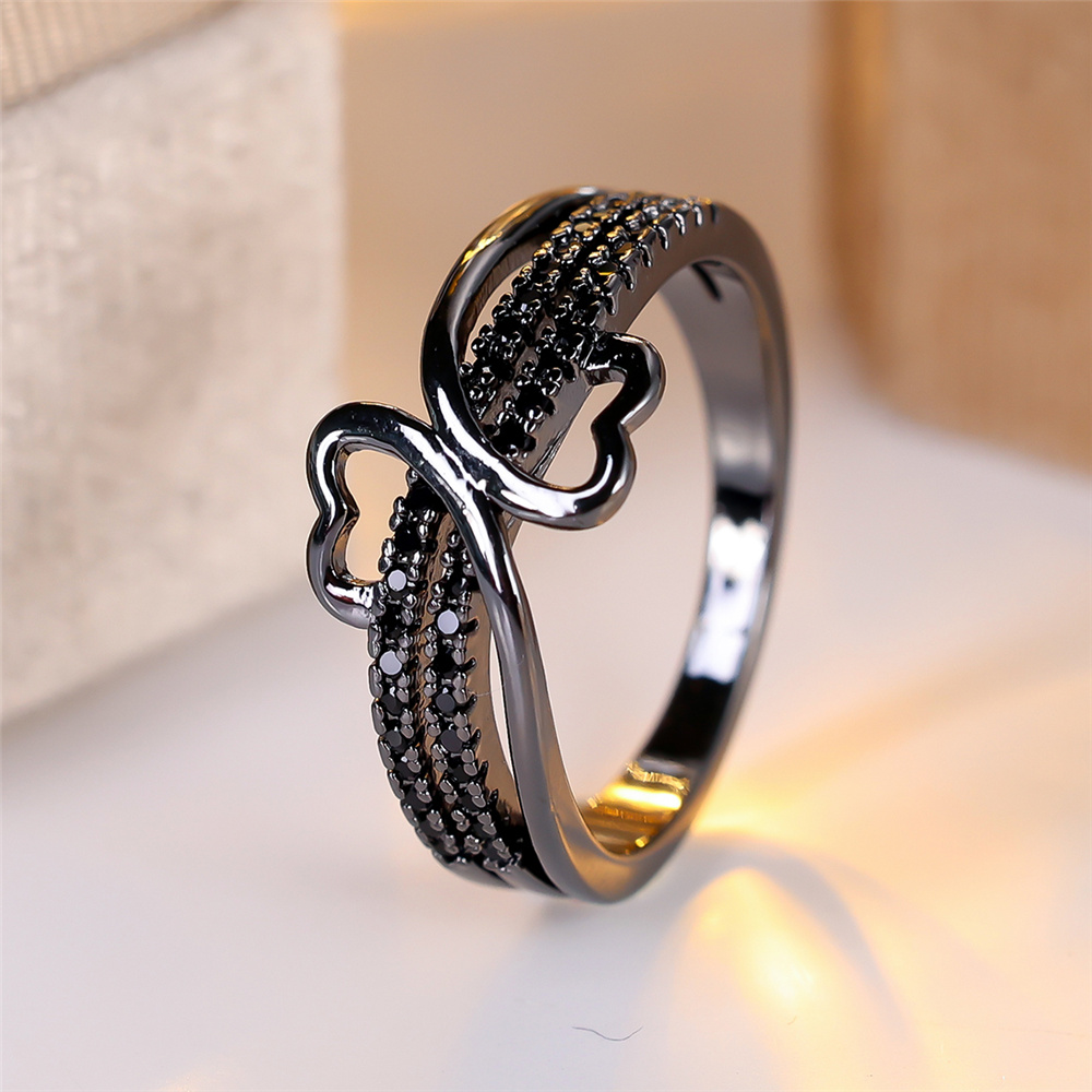 Female Luxury Black Zircon Stone Wedding Jewelry Promise Love Heart Engagement Rings For Women