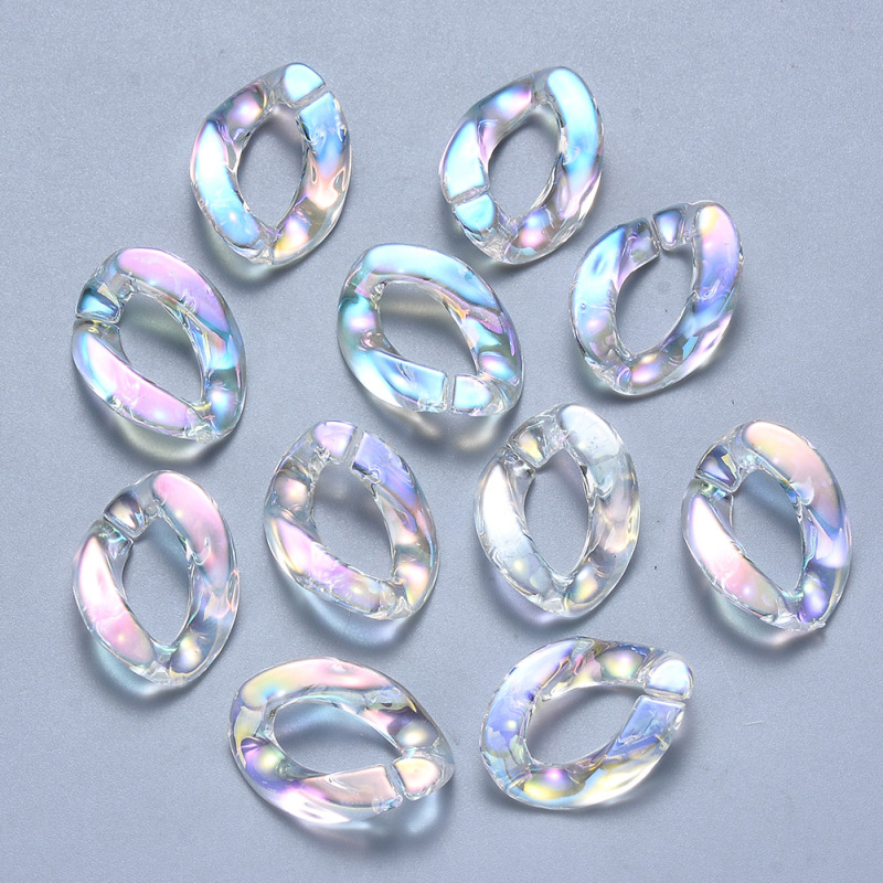 20pcs Transparent Acrylic Linking Rings Quick Link Connectors for Curb Chains Making AB Color Plated Twist Clear AB 23x17x4.5mm