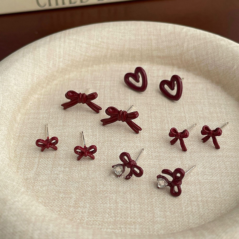 1Pair Lovely Delicate Mini Red Bow Stud Earrings For Women Girls Sweet Simple Versatile Earrings Jewelry Accessories