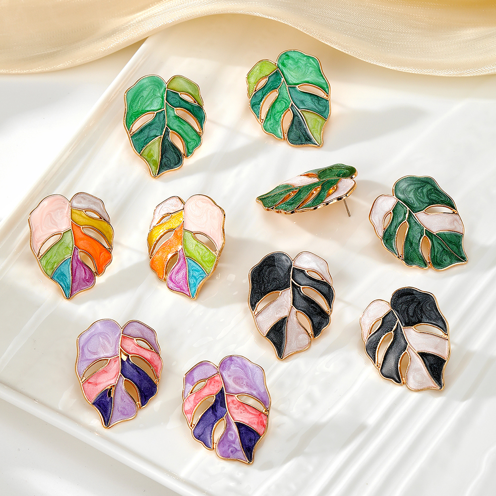 1 Pair of Women's Alloy Colorful Oil Drop Leaf Earrings