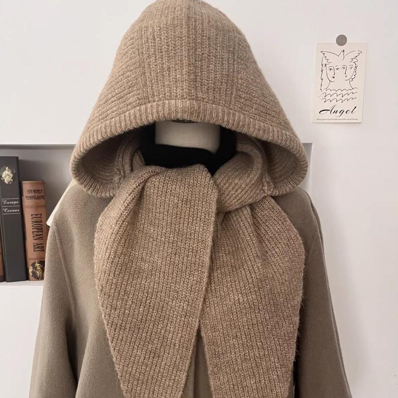 1Pcs Trendy Wool Autumn And Winter Hat And Scarf In One Warm Earmuffs Fashionable Wool Hat For Women Knit Neck Warmer