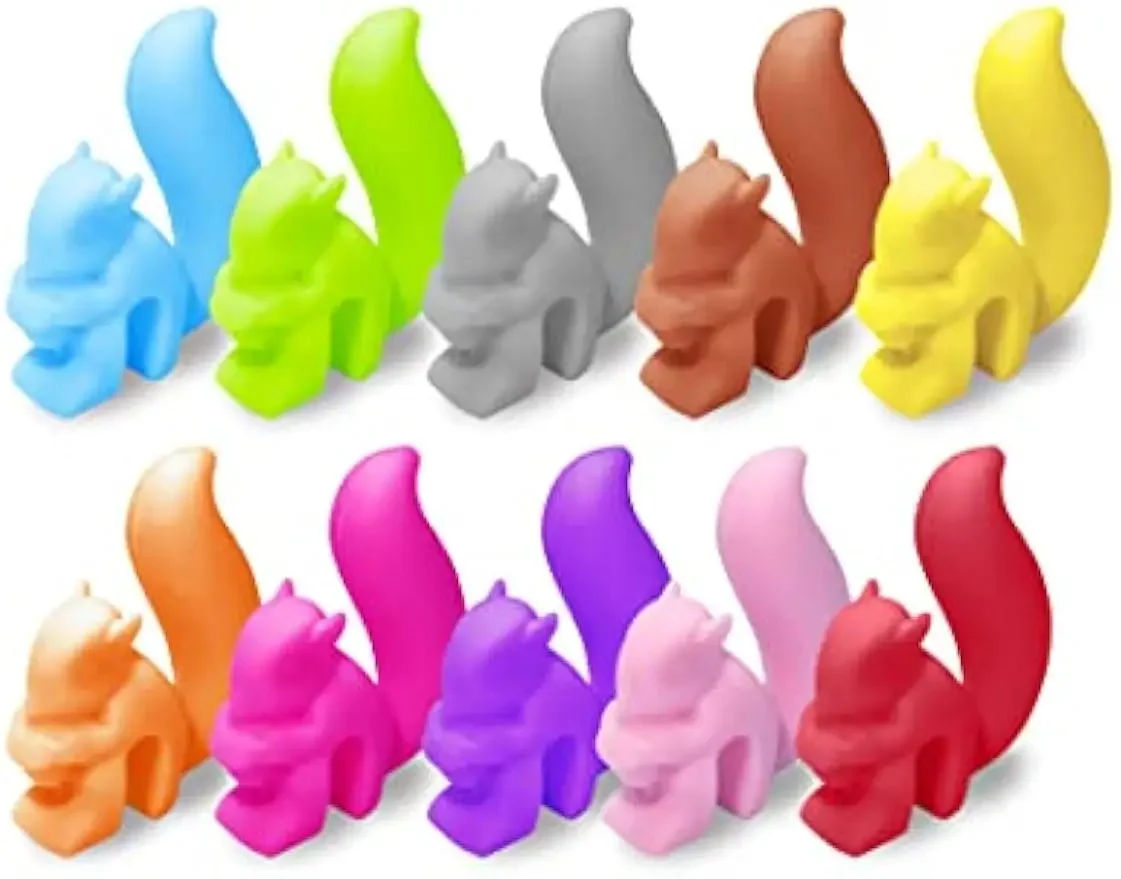 10Pcs Drink Markers, Silicone Charms Squirrel Shaped, for Bar Party and Stem Glasses with Thickness over 0.3cm,