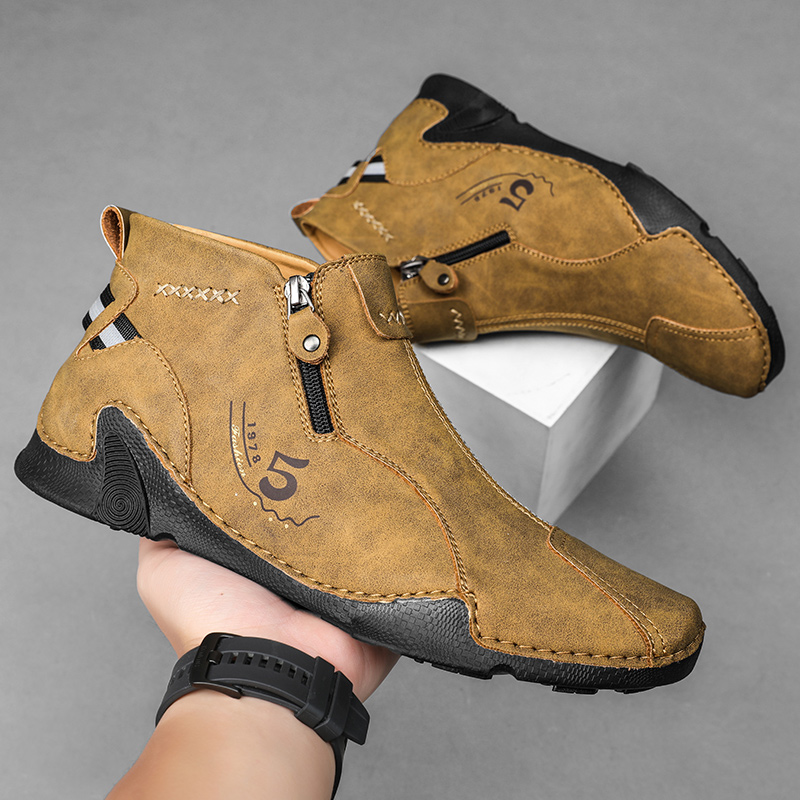 Luxury Brand Men's Boots Genuine Leather Ankle Boots Men Casual Shoes Sneakers Handmade Zipper Work Boots Designer Short Boots