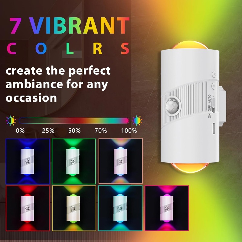 Smart LED Motion Sensor Night Lights with Magnetic Dimmable Night Lamp 8 RGB Colors for Indoor,Hallway,Bathroom,Stairway Decor