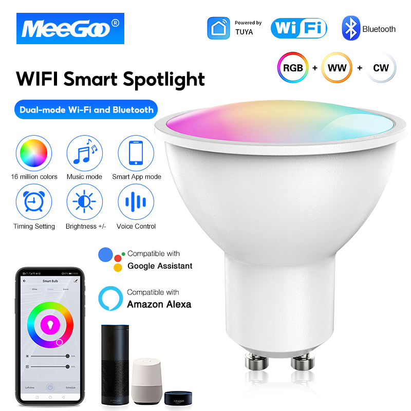 Tuya ZigBee/WiFi GU10 Smart LED Bulb RGB+C+W White Dimmable Lamp Smart Life App Control Voice Alexa For Home Wall Hot New