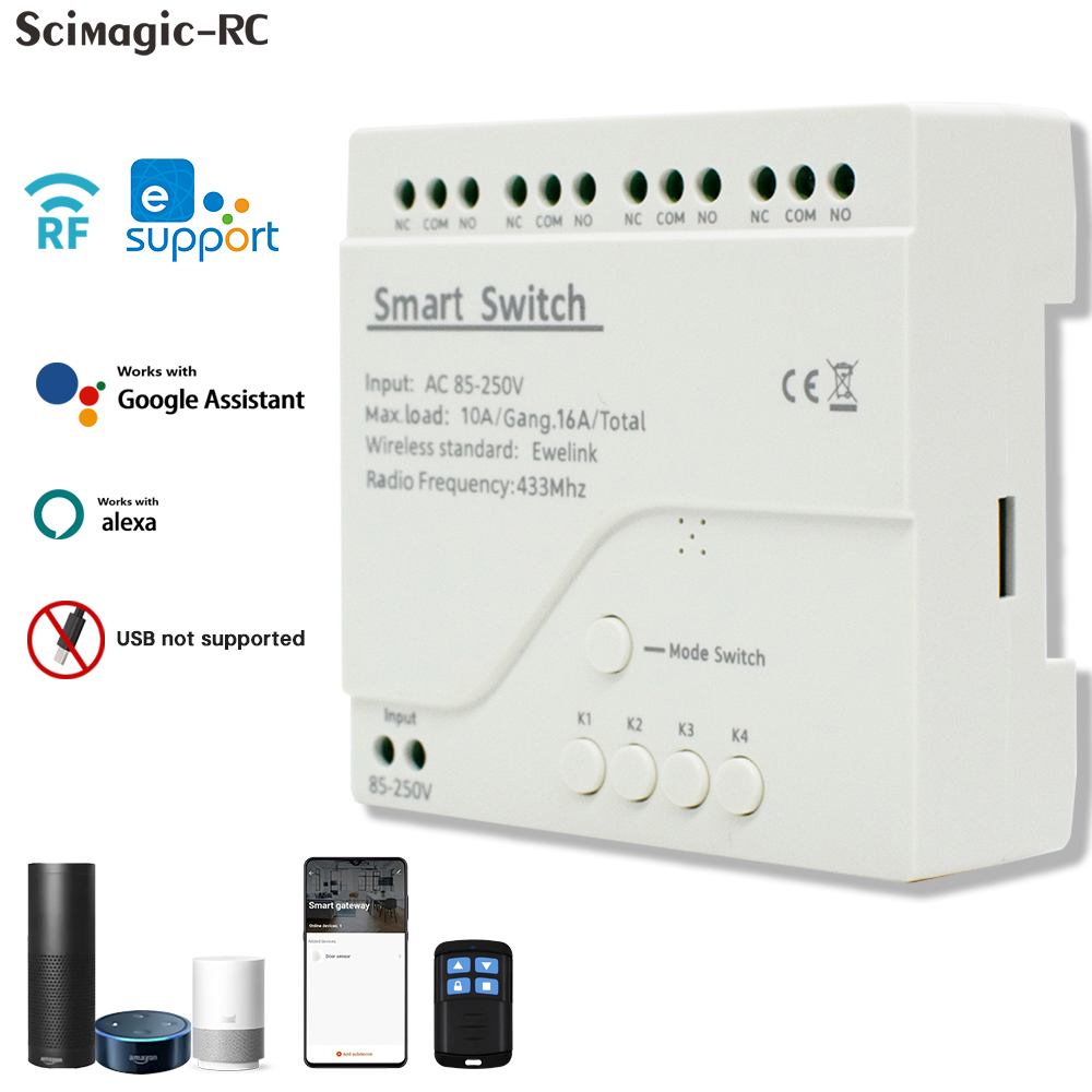 EWelink Smart Wifi Switch Home Automation 4CH WiFi Relay DC/AC 7-32V 85-250V Smart Lamp Light Switch For Alexa Home