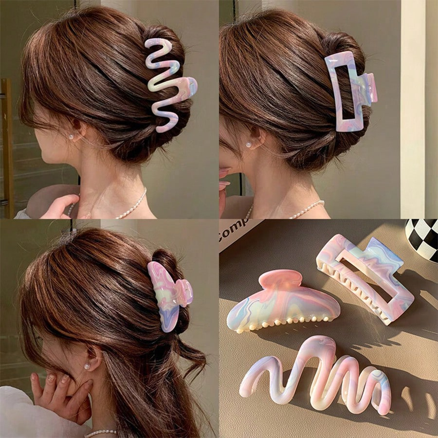 3Pcs/1Pc Candy Color Claw Clip - Extra Hold Hair Clamp For Thick Hair,Summer Cute Crinkle Clip For Girls, Sweet Hair Accessories