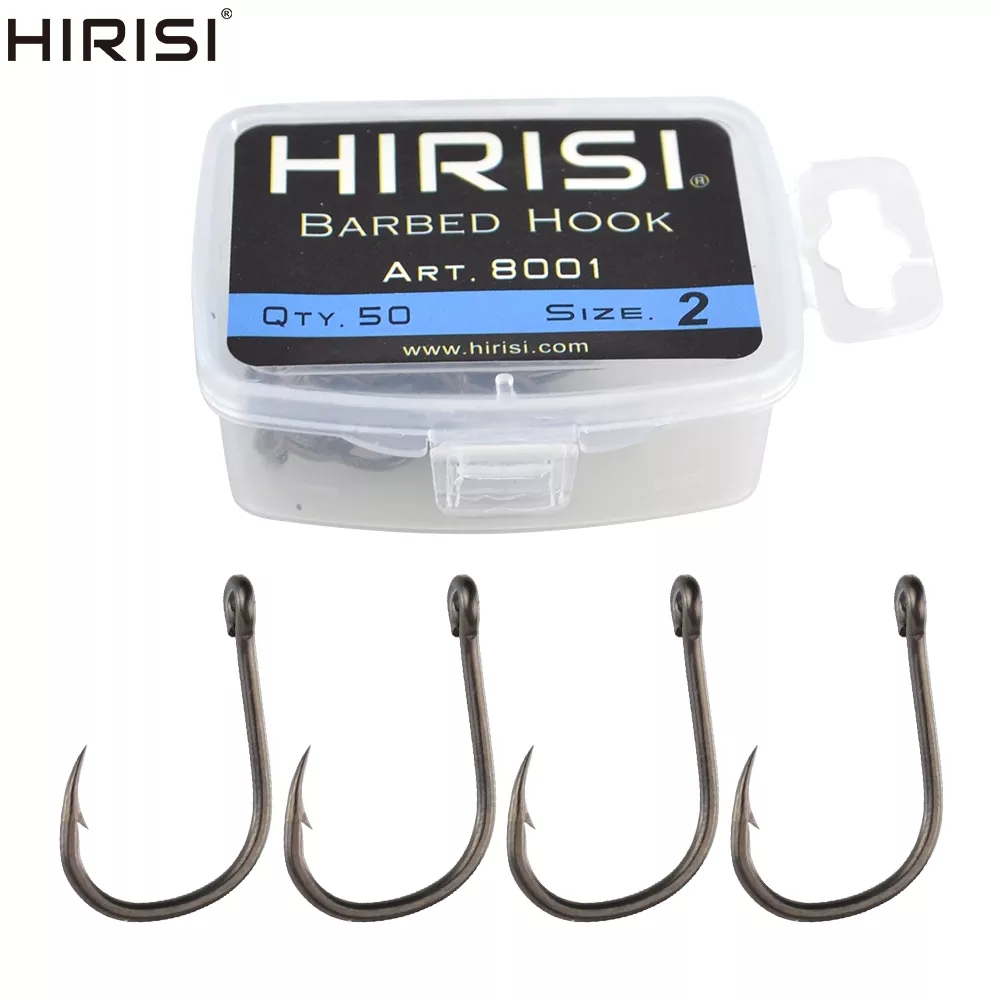 Hirisi 50pcs Barbed Coated Carp Fishing Hooks with Eye Design in Japan Made by High Carbon Steel 8001