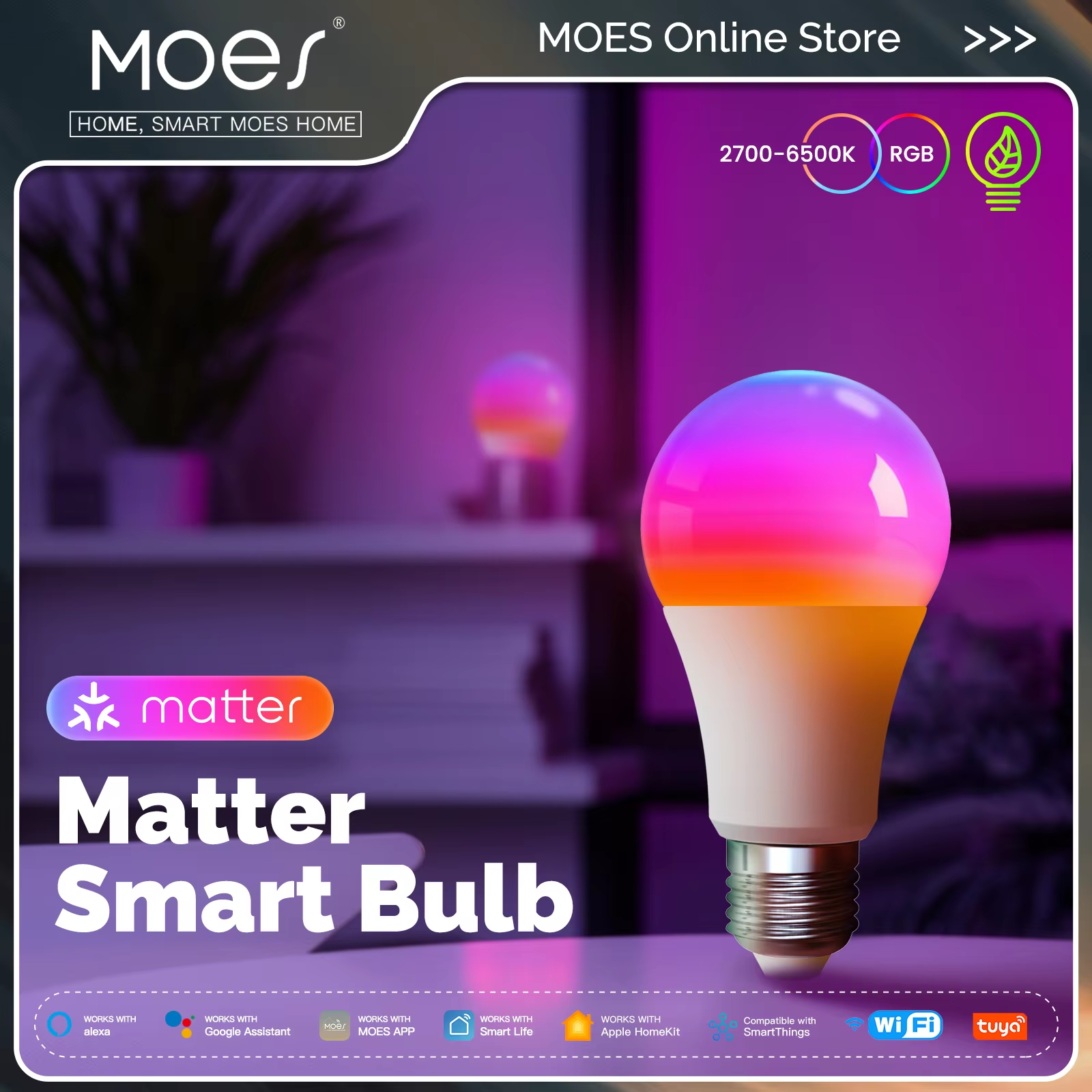 MOES Smart WiFi Filament Bulb LED Light Lamp E27 Dimmable Lighting 2700K-6500K 806Lm Tuya Alexa Voice Control 90-250V 7W