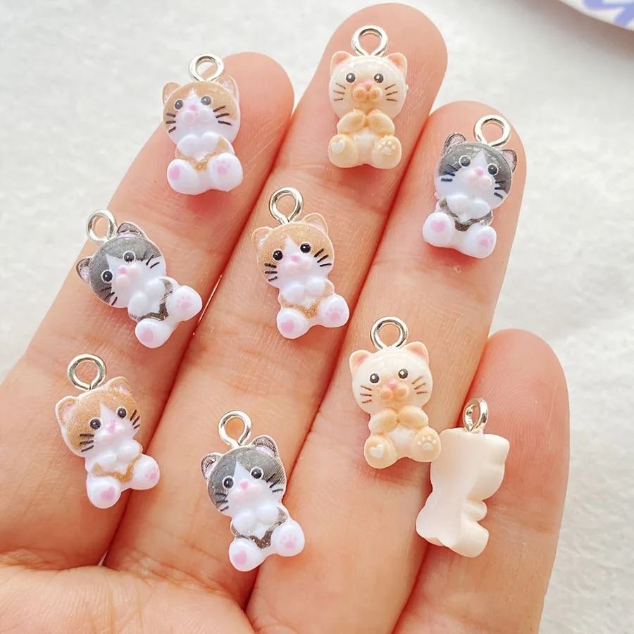 10pcs mini 0.8.*1.2cm Cartoon cat resin jewelry pendant diy handmade jewelry accessories making for Earrings bracelets keychains