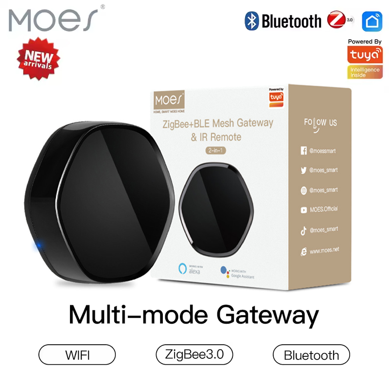 MOES Tuya Smart ZigBee Multi-mode Gateway Bluetooth Mesh Hub 38K IR Remote Controller 2in1 Voice Control For Alexa Home