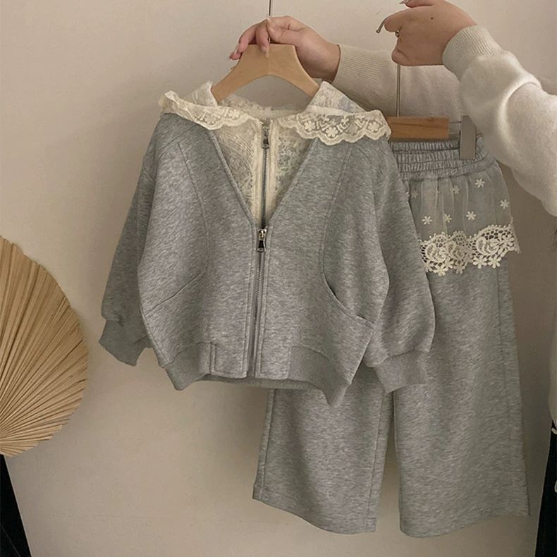2025 Korean Girls' Spring Set - Lace Hooded Cardigan + Apron Dress | Chic 2-Piece Casual Outfit Baby Girl Clothes