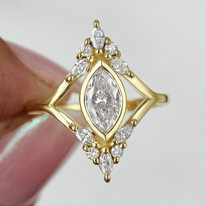 Huitan Crystal Geometric Cubic Zirconia Rings for Women Luxury Wedding Engagement Bands Bridal Accessory Modern Fashion Jewelry