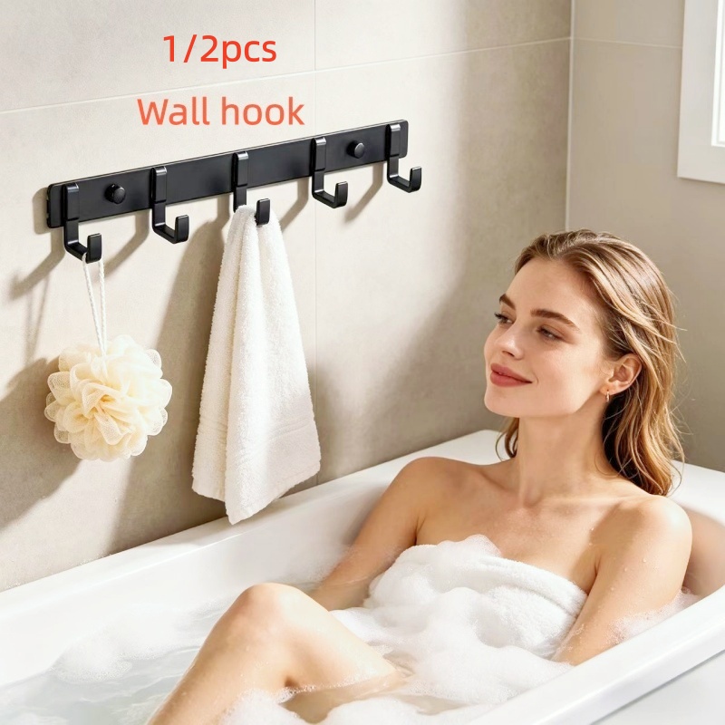 1/2Pcs 5-Hook Heavy Duty Aluminum Alloy Wall Hooks, Large Thickened, Rustproof & Durable, for Clothes Towels Bags Keys Loofah