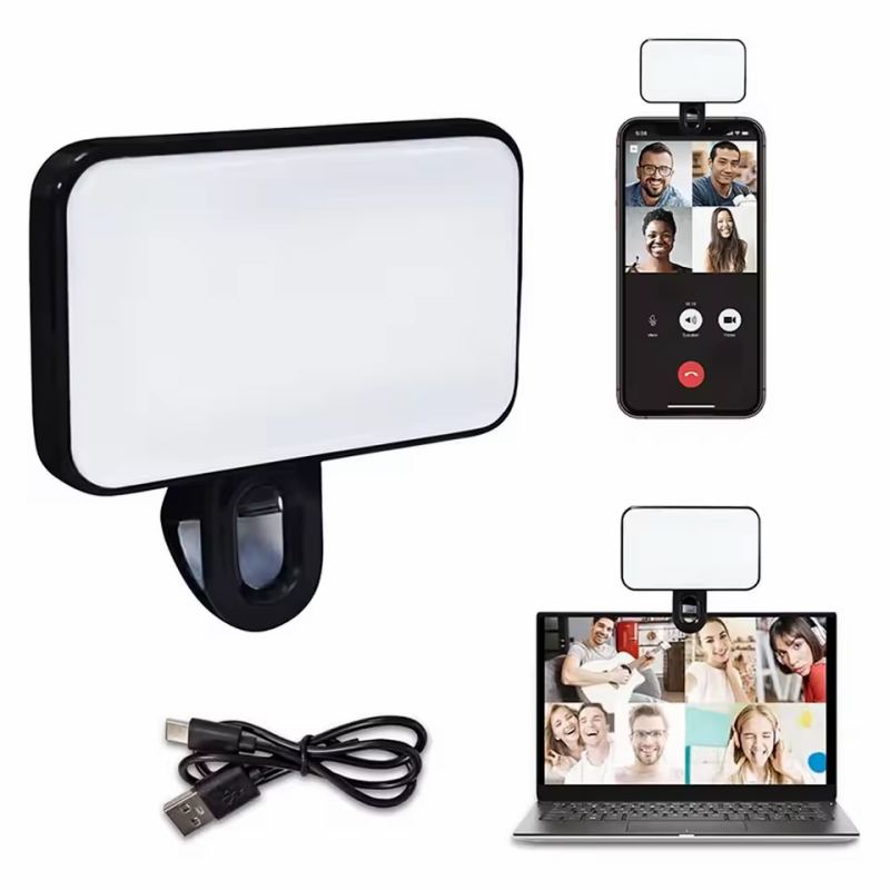 LED Portable Mini Selfie Fill Light 3 Modes Adjustable Brightness Rechargeable Clip On For Mobile Phone Laptops Live Video Light