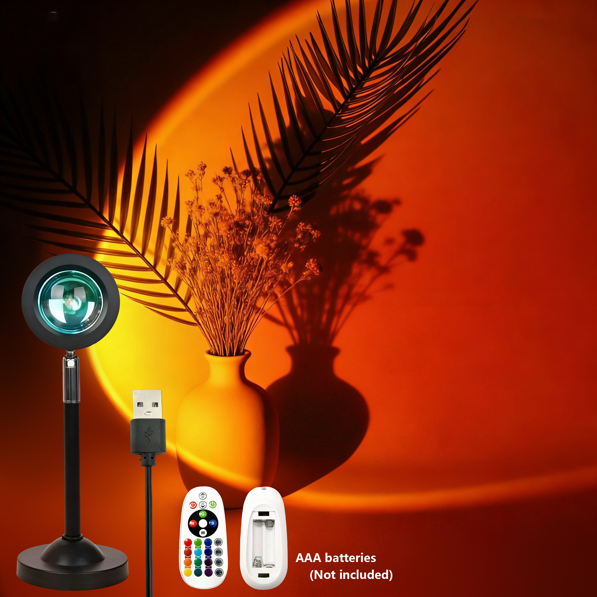 RGB Sunset Projection Lamp, Romantic LED Sunset Light Projector with Remote, 16 Color Ambient Lighting for Bedroom, Living Room,