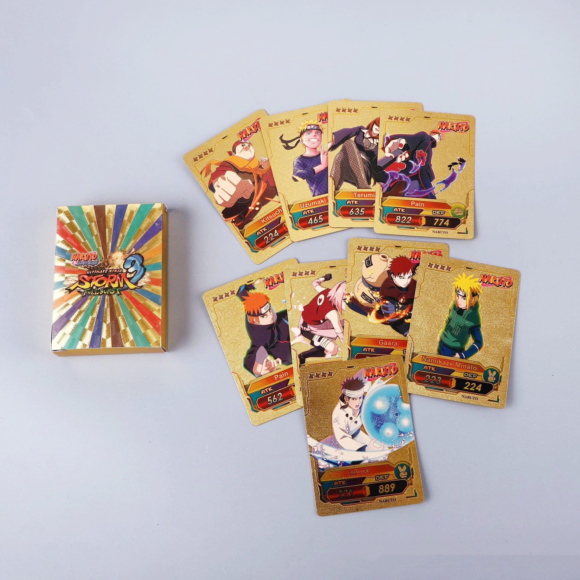 55pcs Naruto Card Gold English Series Kakashi Uchiha Sasuke Rare Collection Children Fan Desktop Game Toy