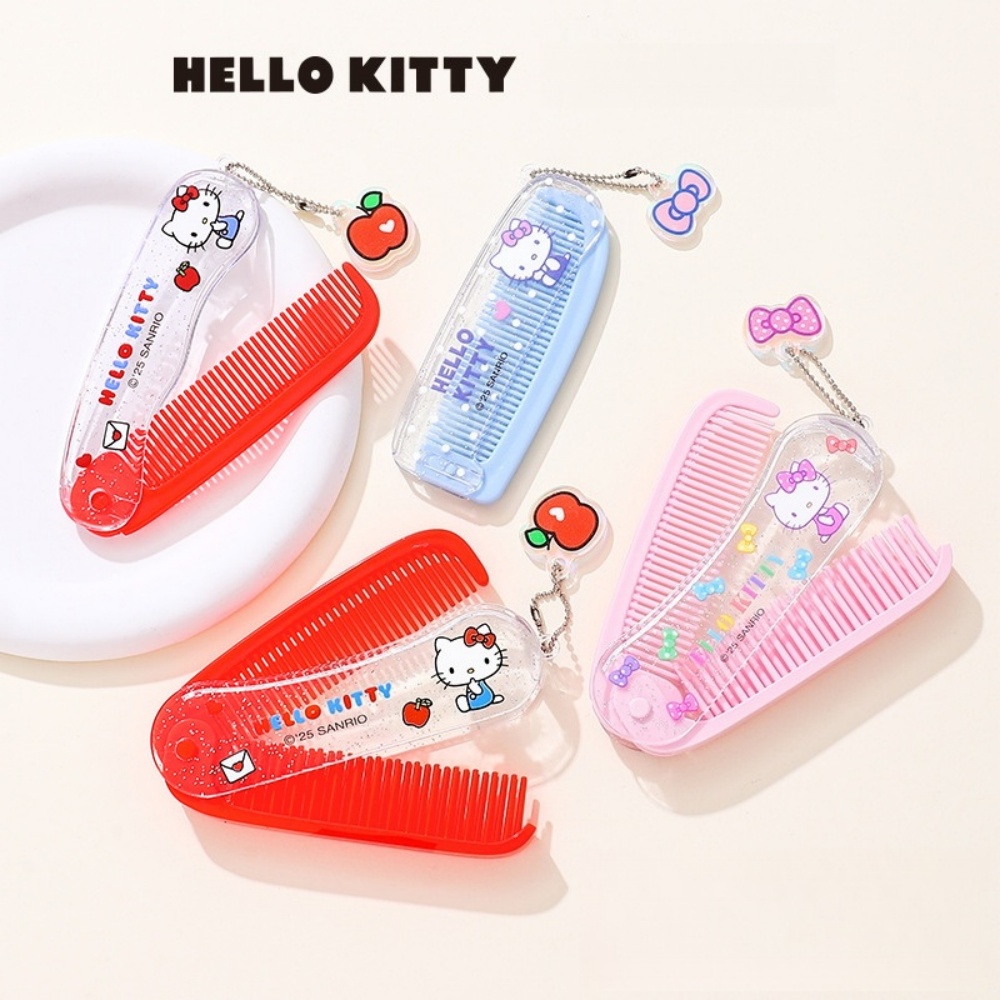 Genuine Sanrio Foldable Hair Comb with Mirror Kawaii Hello Kitty Massage Brush Styling Makeup Tool Birthday