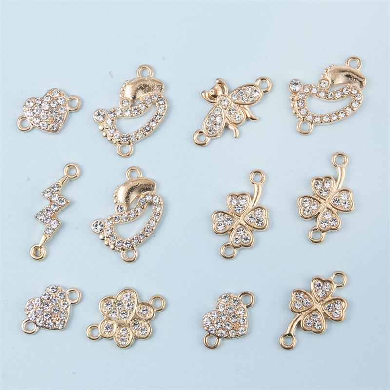 10pcs/lot Mixed Style Crystal Butterfly Heart Bird Charms Connector Animals Alloy Pendant DIY For Jewelry Making Accessories