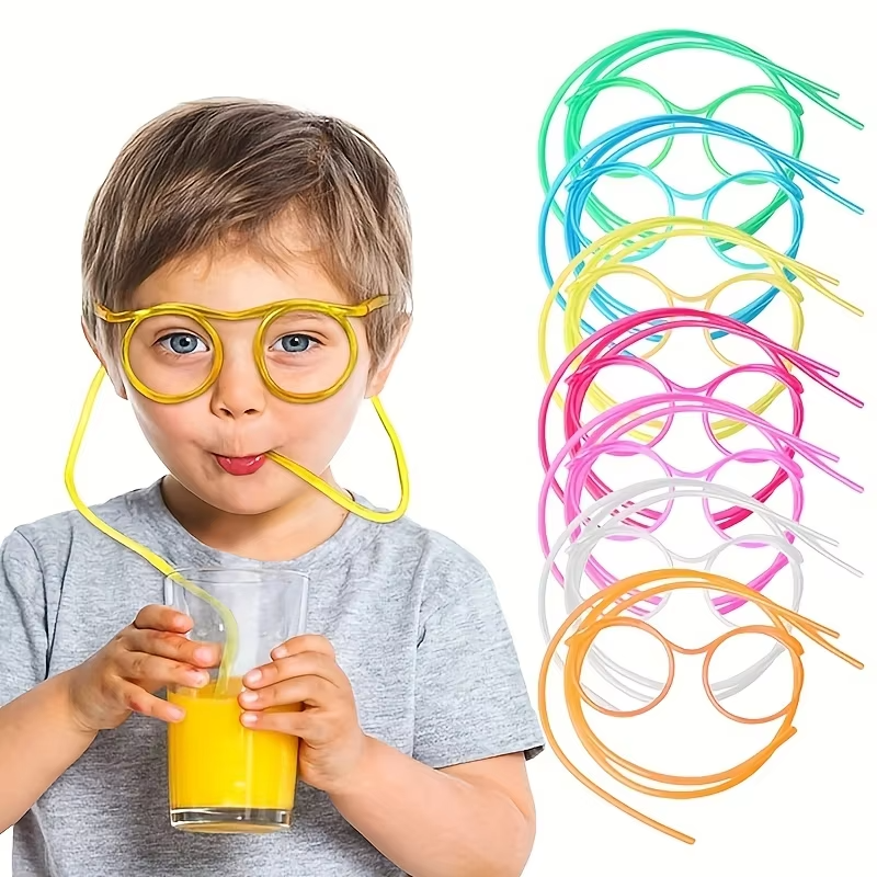 1PC- Traw Glasses Funny Soft Glasses Flexible Drinking Straws Kids Party Supplies Bar Supplies Creativity Toy Kids Gift