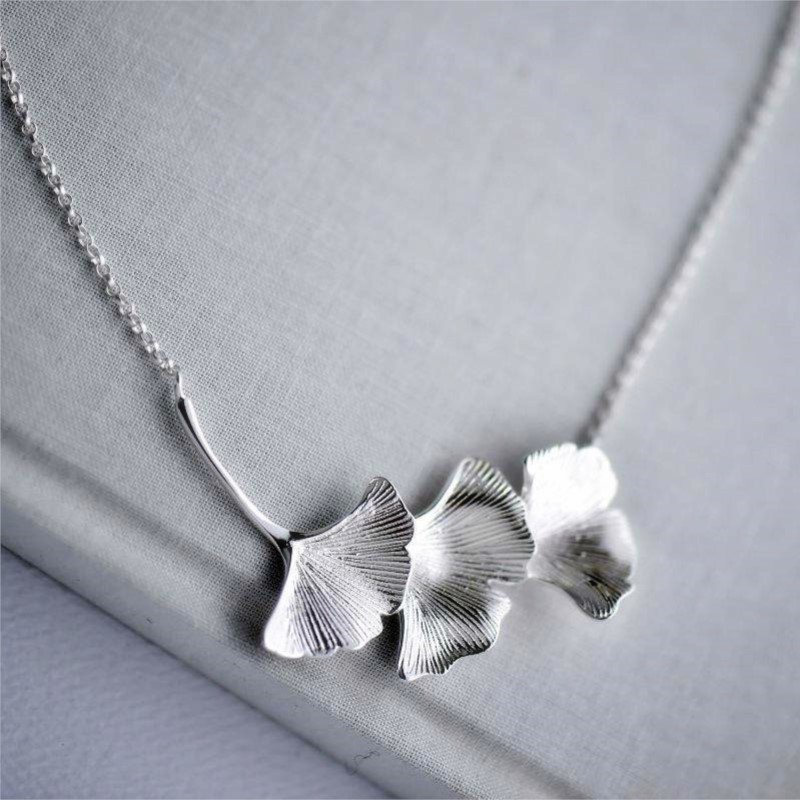 New Fashion Fresh Nature 925 Sterling Silver Jewelry Ginkgo Leaves Handmade Creative Female Pendant Necklaces XL071