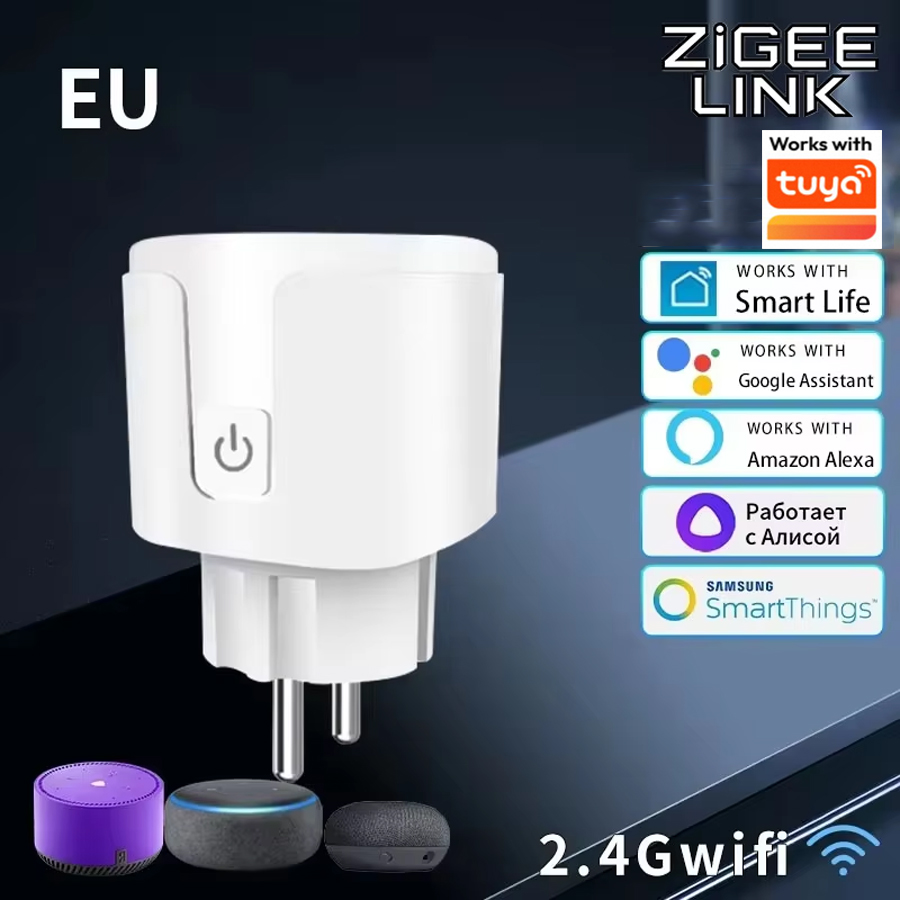 Smart Life EU Socket 20A Smart Wifi Plug with Power Monitor APP Remote Control Support Assistant Alexa Yandex Alice
