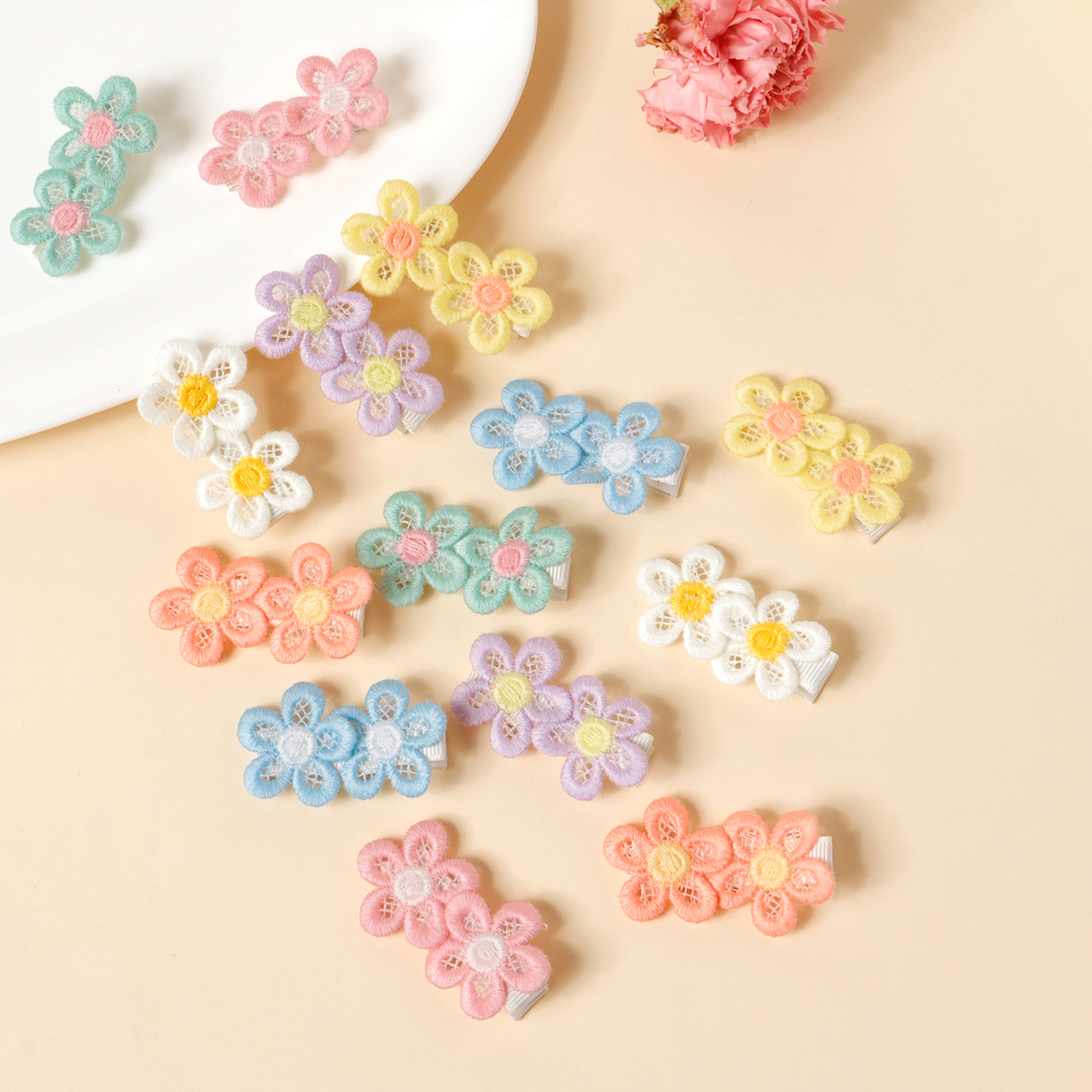 2/7/14Pcs New Colorful Flower Combination Hair Clip Summer Fresh Girl Sweet Hairpin Children's Cute Small Flower Accessories