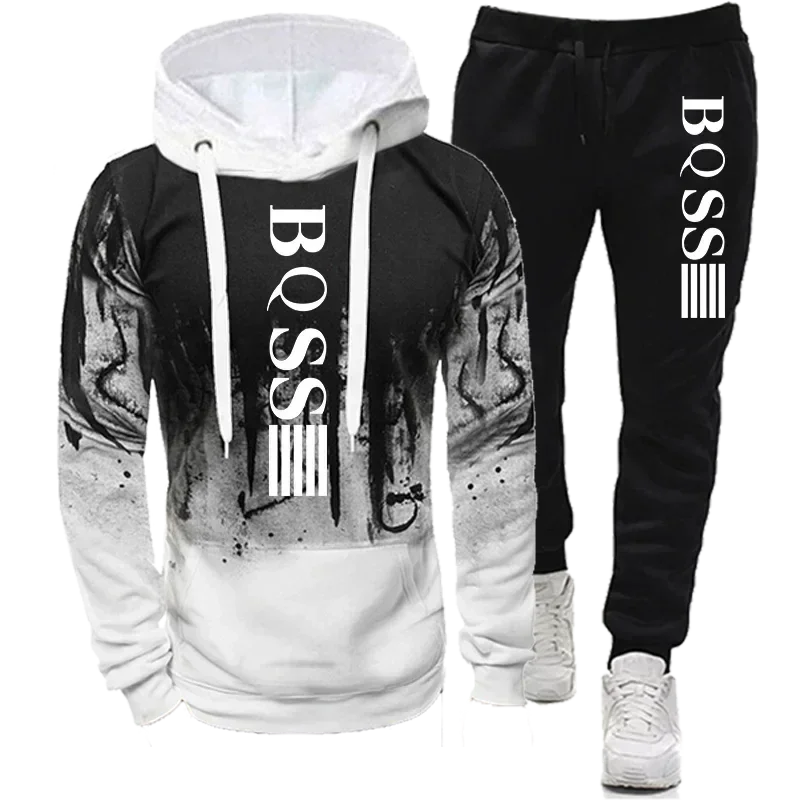 2025 Sportswear Set Men's Hooded Sweatshirt and Long Pants Set Autumn Daily Warm Tracksuit Casual Jogging Male Sport Suit