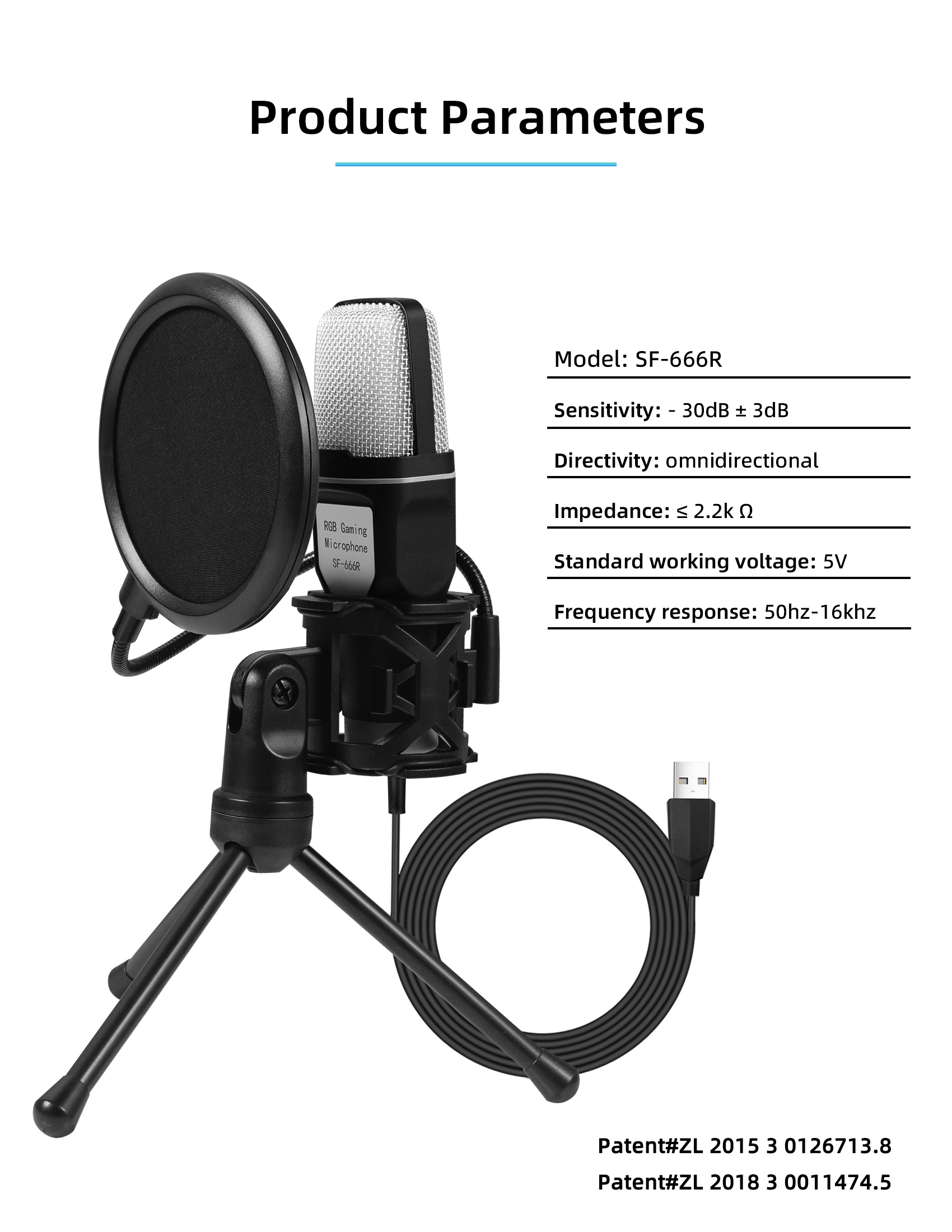 RGB Gaming Microphone Foldable Desktop Condenser Mic with Anti-Spray Mesh Stand for ESports Computer SF-666R