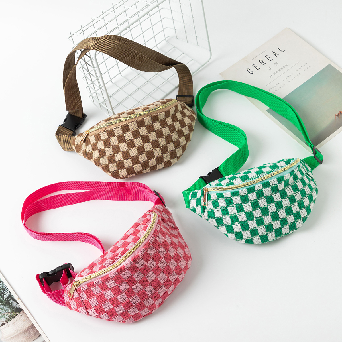 Checkered Waist Bag, Adjustable Belt Storage Bag, Small Crossbody Bag, Portable Travel Makeup Bag, Cute Plaid Pattern Makeup Bag