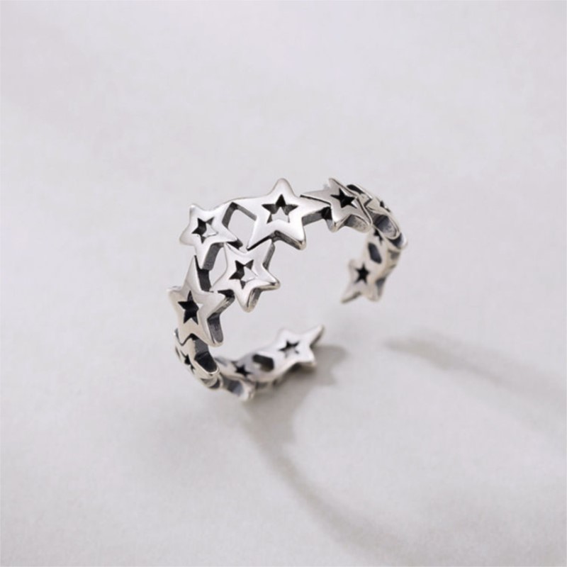 New Arrival Popular Retro Star 925 Sterling Silver Jewelry Creative Hollow Stars Personality Simple Opening Rings R018