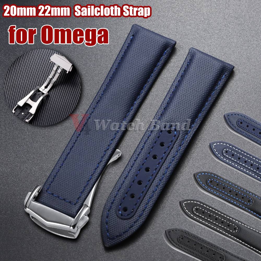 Sailcloth Nylon Watch Band 20mm 22mm Waterproof Sailcloth Strap Bracelet Butterfly Buckle MenSport Business Black Blue Wristband